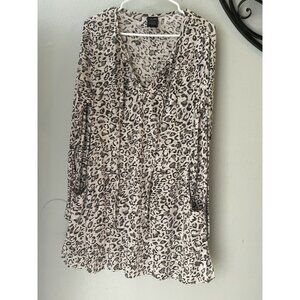 Catalina Womens Leopard Print Long Sleeve Tunic Top Sz 1X/16W Drawstring Pockets